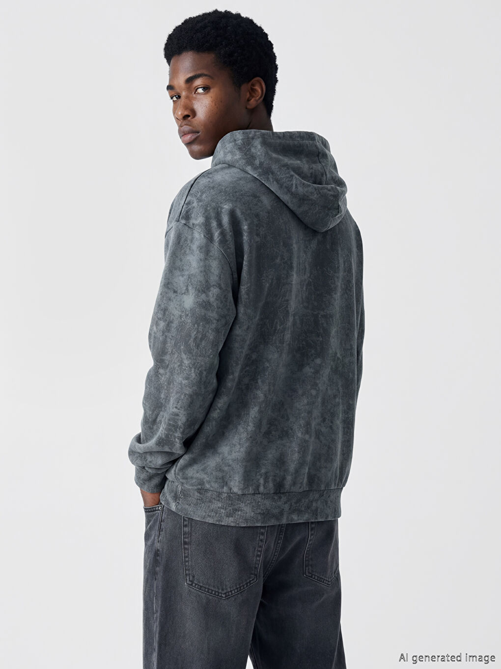Gri Oversize Kapüşonlu Erkek Fermuarlı Sweatshirt-3