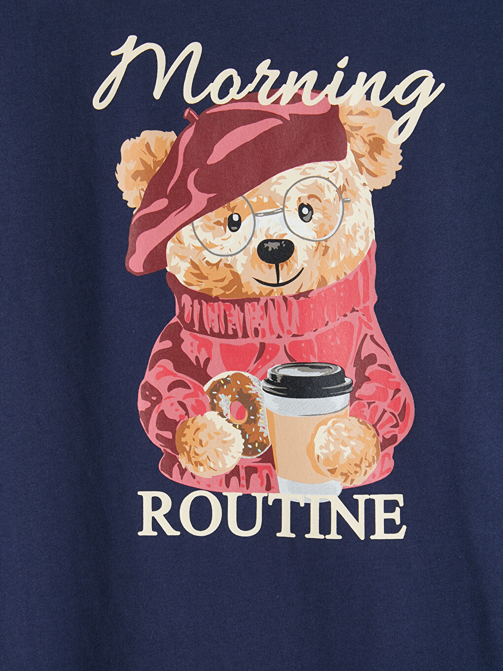 Lacivert Bisiklet Yaka Baskılı Kadın Pijama Takımı-5