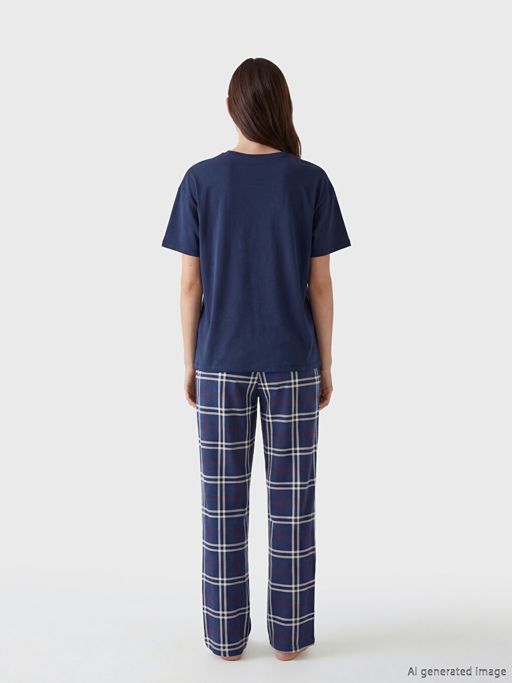 Дөңгелек жағалы принтті әйелдер пижама жинағы-3