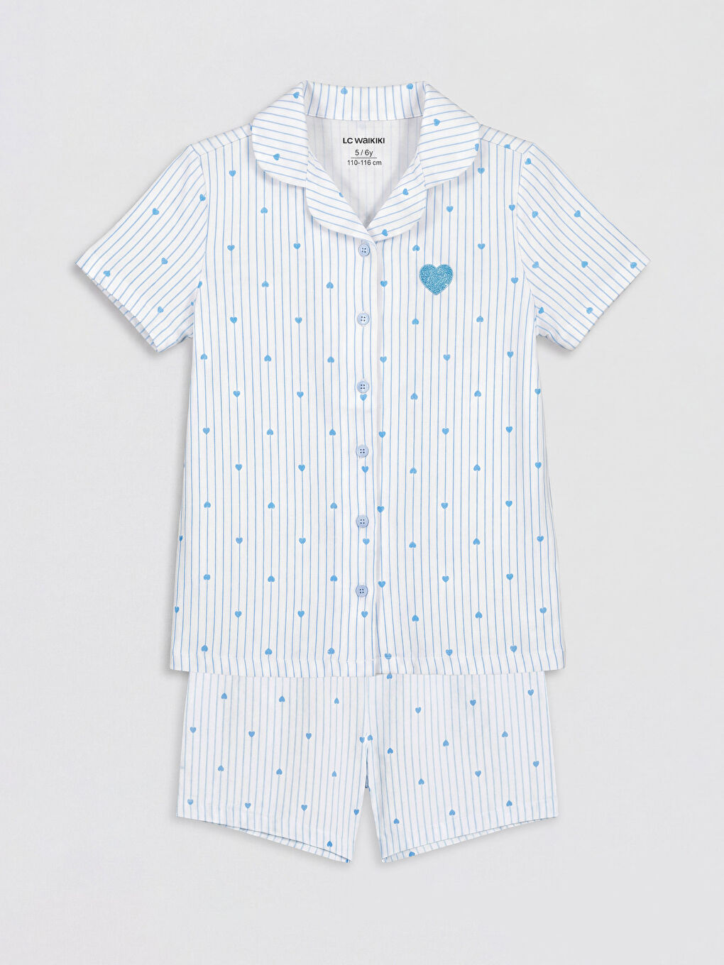 Mavi Gömlek Yaka Kız Çocuk Şortlu Pijama Takım