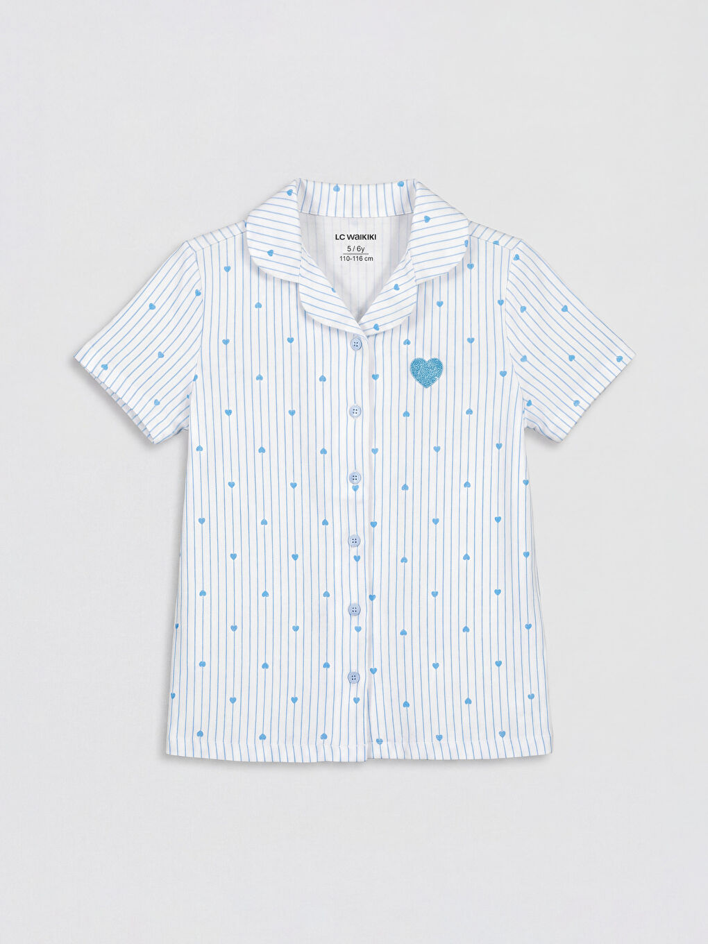 Mavi Gömlek Yaka Kız Çocuk Şortlu Pijama Takım-1