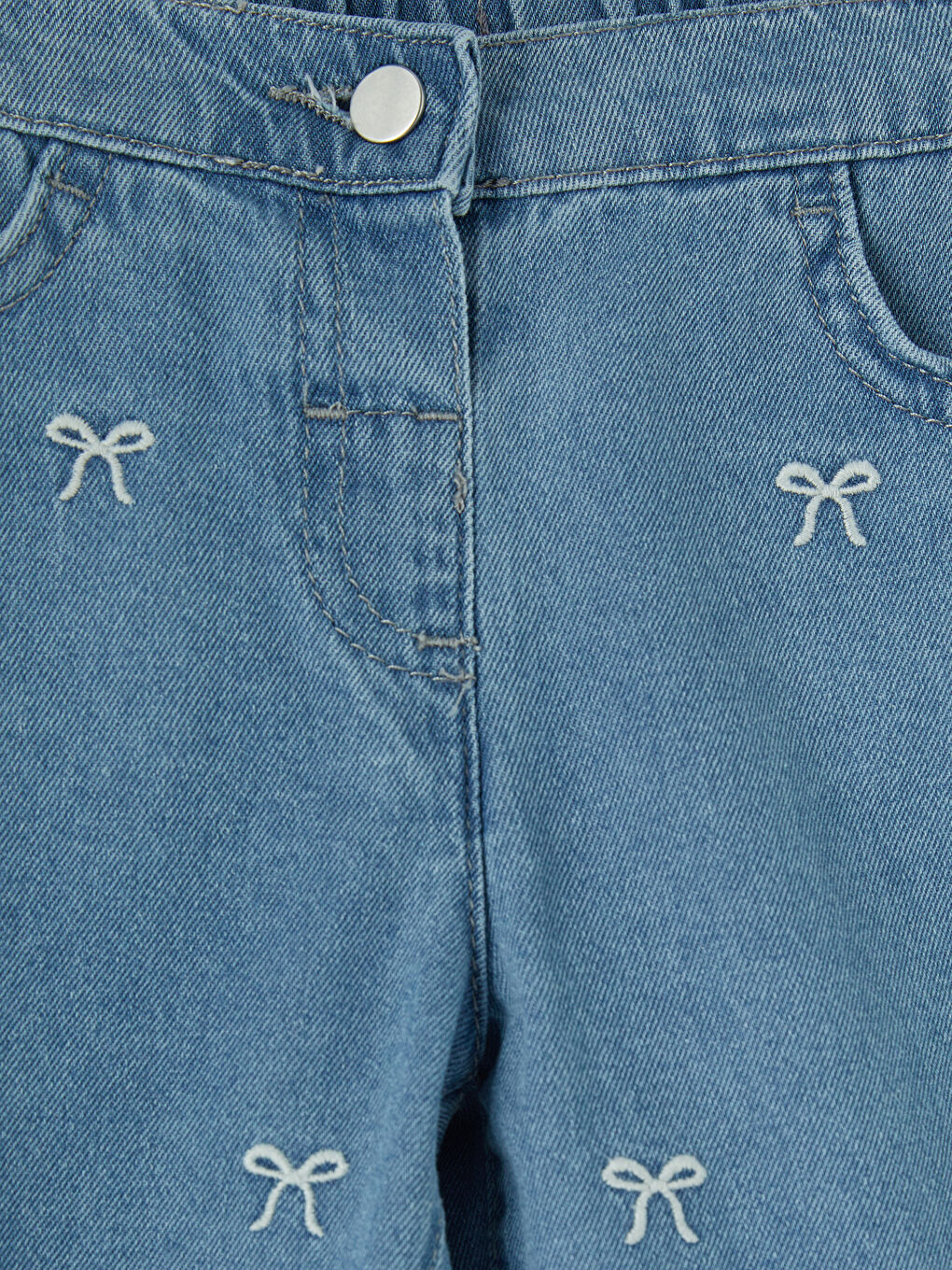 Mavi Relax Fit Kız Bebek Nakışlı Denim Pantolon-2