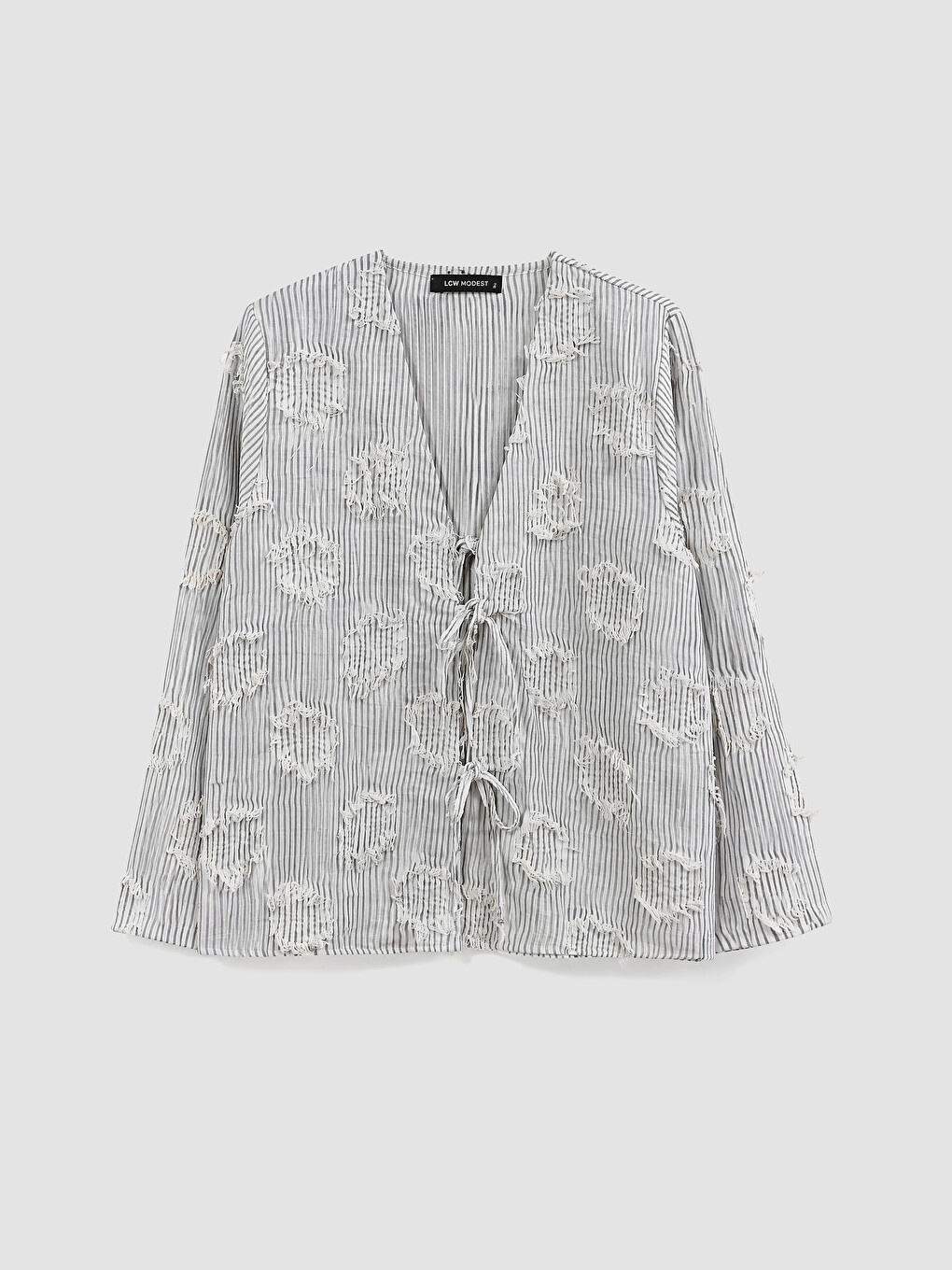 V Neck Front Tie Textured Women's Kimono