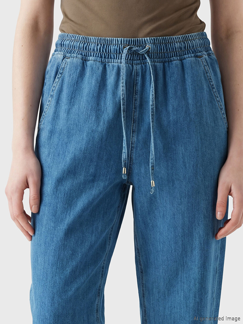 İndigo Beli Lastikli Balloon Fit Kadın Jean Pantolon-2
