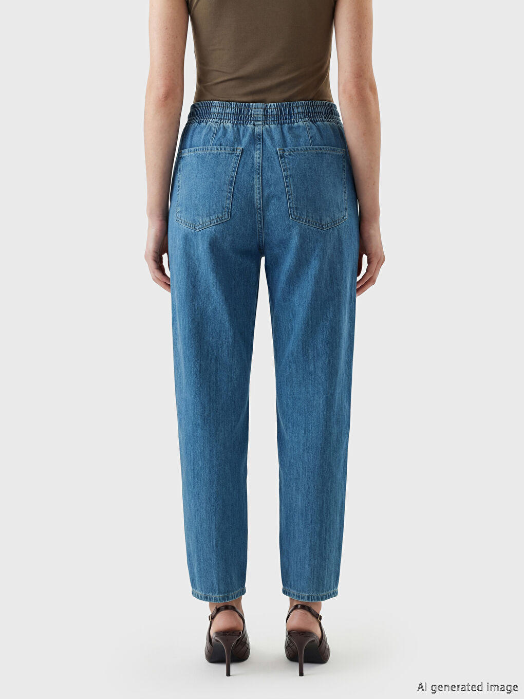 İndigo Beli Lastikli Balloon Fit Kadın Jean Pantolon-3