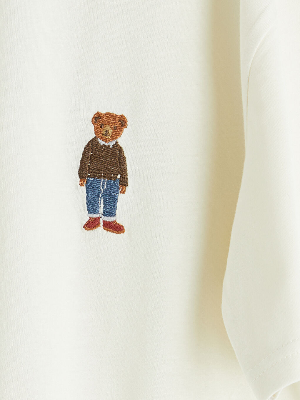 Ekru Ayı Teddy Nakışlı Erkek Çocuk Tişört-2