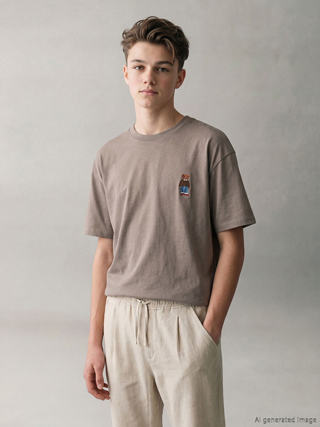 Teddy Bear Embroidered Boys' T-Shirt