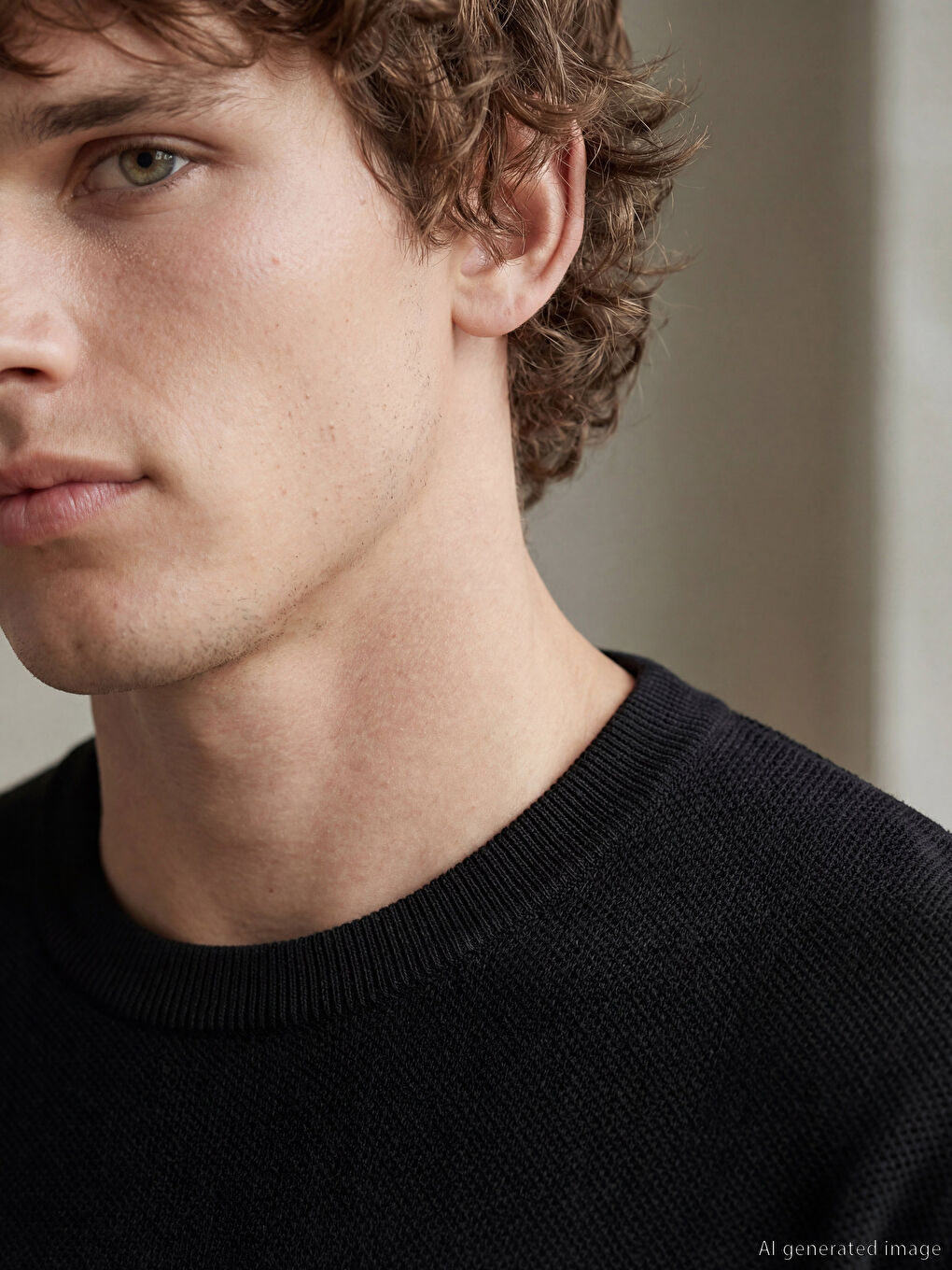 Siyah Bisiklet Yaka Erkek Triko Kazak-2