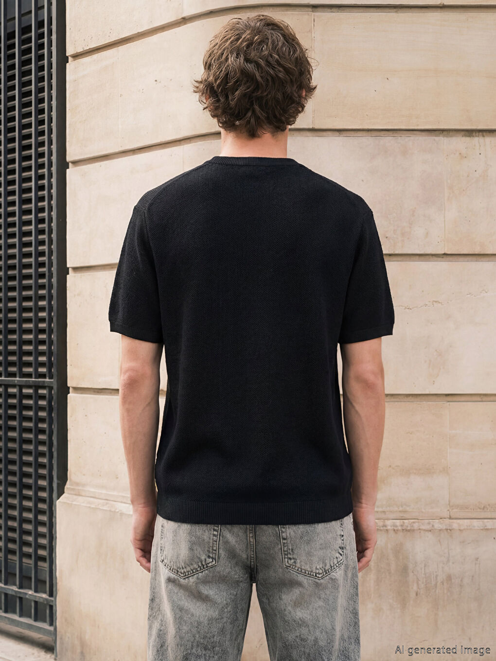 Siyah Bisiklet Yaka Erkek Triko Kazak-3