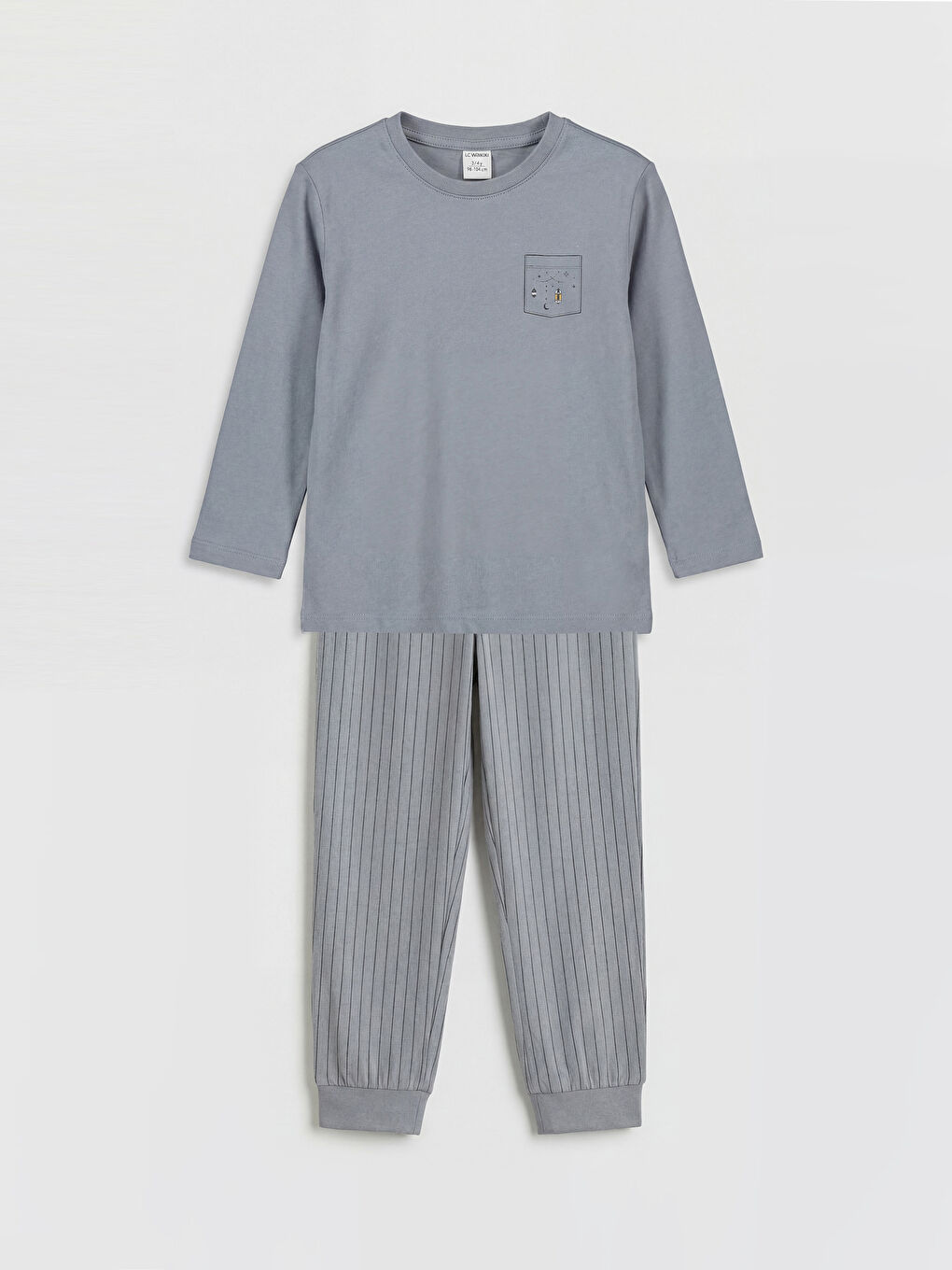 Gri Bisiklet Yaka Erkek Çocuk Pijama Takım