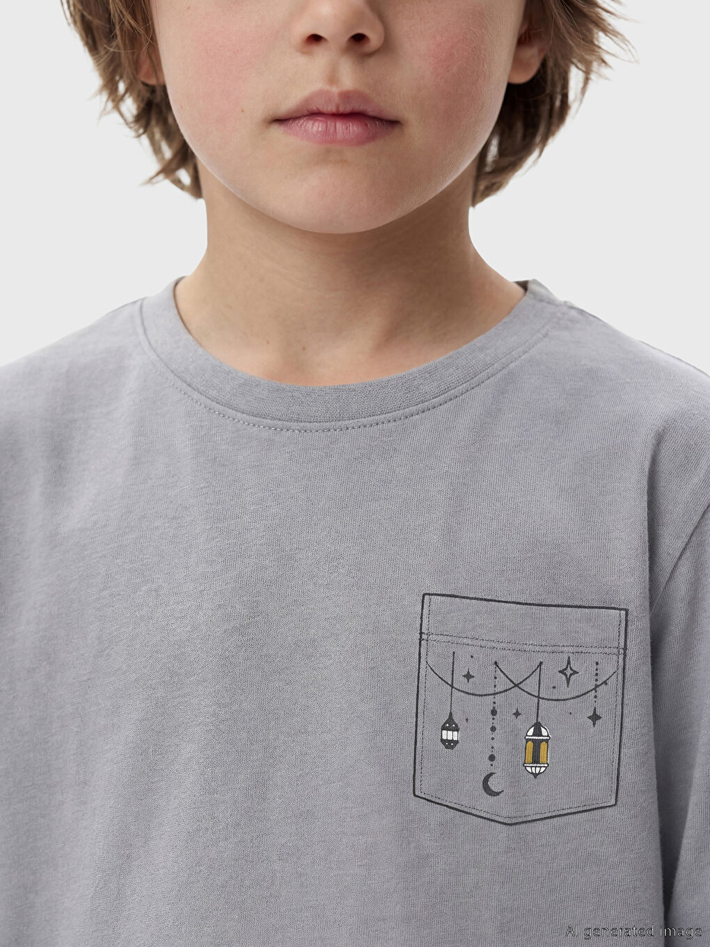 Gri Bisiklet Yaka Erkek Çocuk Pijama Takım-2