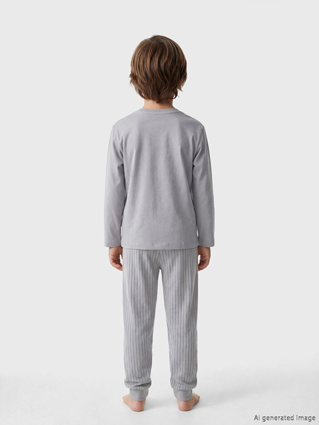 Gri Bisiklet Yaka Erkek Çocuk Pijama Takım-3