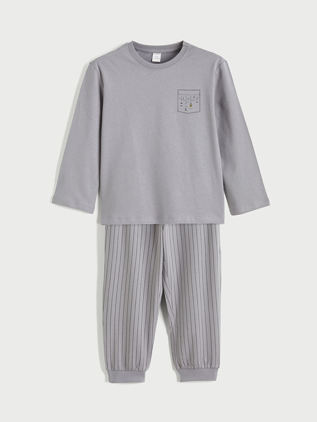 Gri Bisiklet Yaka Erkek Çocuk Pijama Takım-4