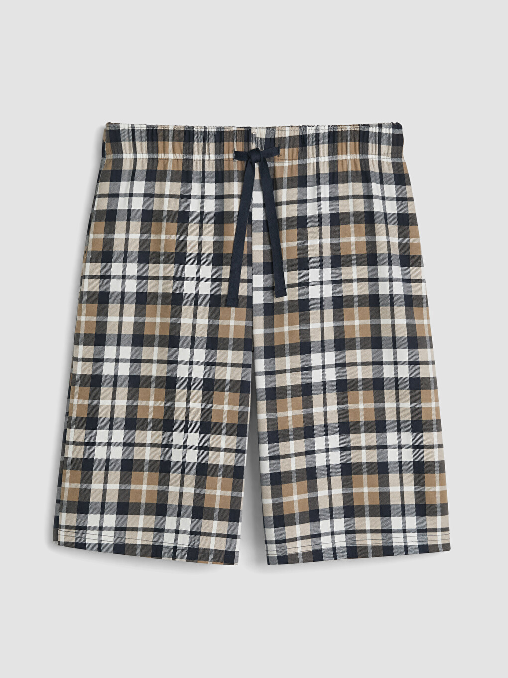 Bej Regular Fit Ekose Erkek Şortlu Pijama Takımı-4