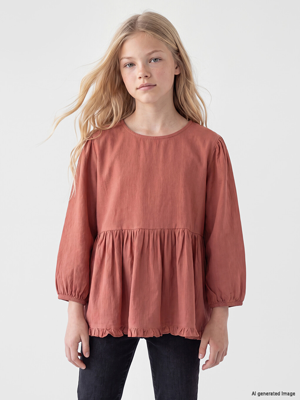 Kırmızı Fırfırlı Kız Çocuk Peplum Bluz