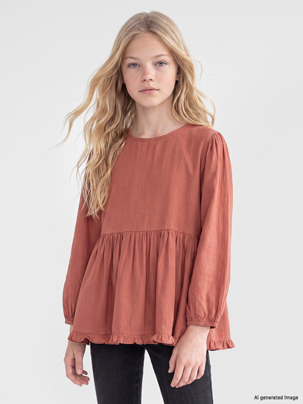 Kırmızı Fırfırlı Kız Çocuk Peplum Bluz-1