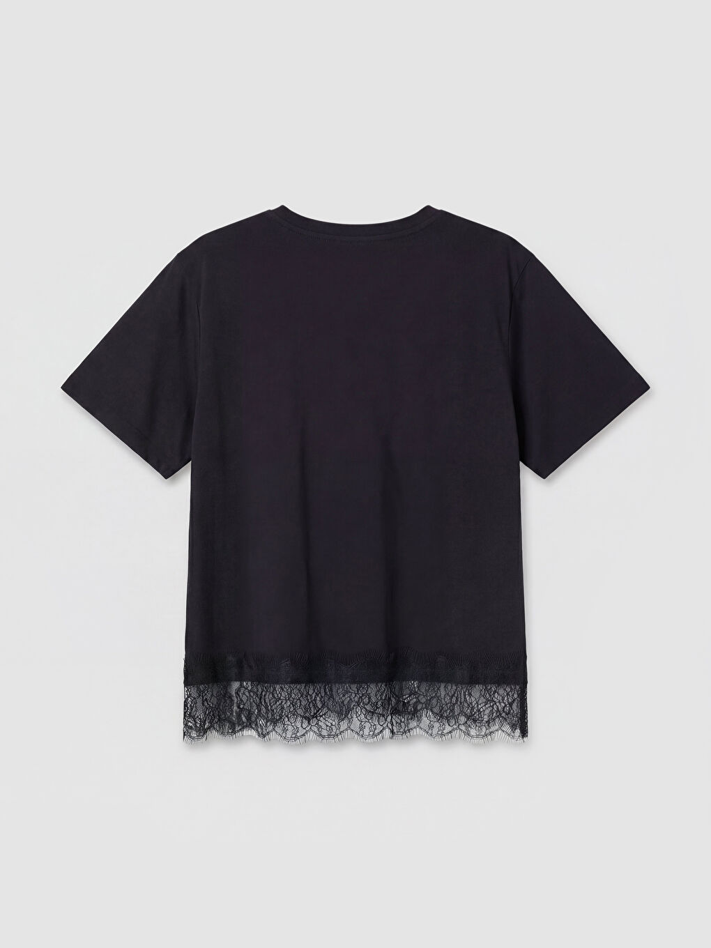 Siyah Bisiklet Yaka Dantel Detaylı Bluz-5