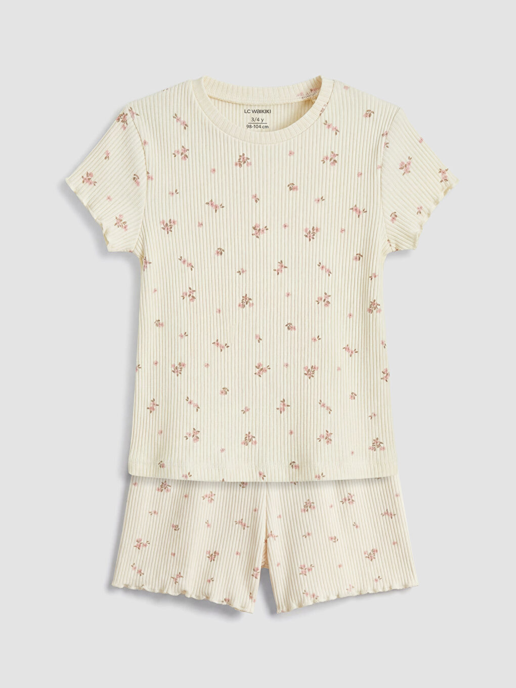Ekru Çiçekli Kız Bebek Tişört ve Şort