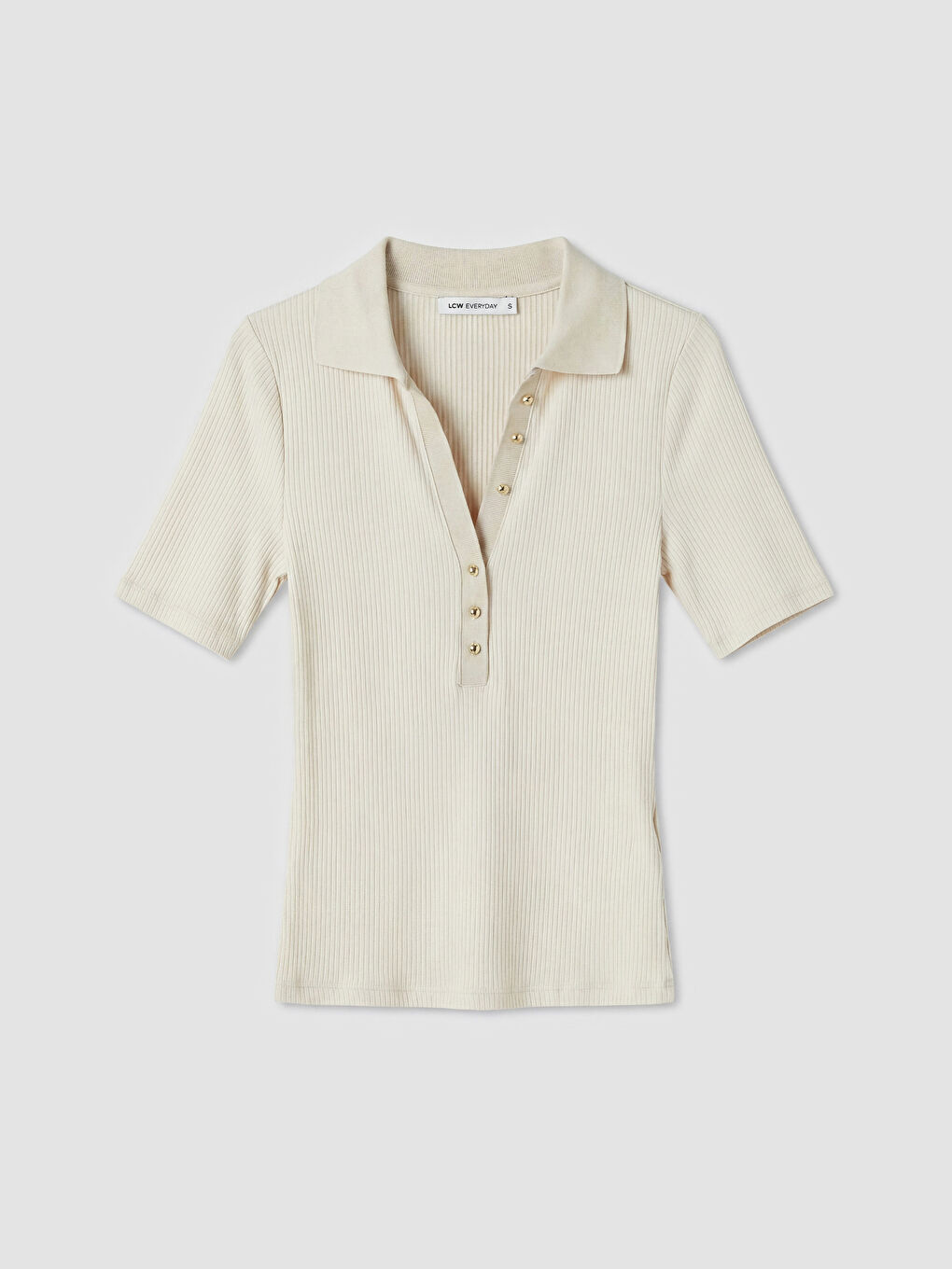 Ekru Polo Yaka Kadın Tişört