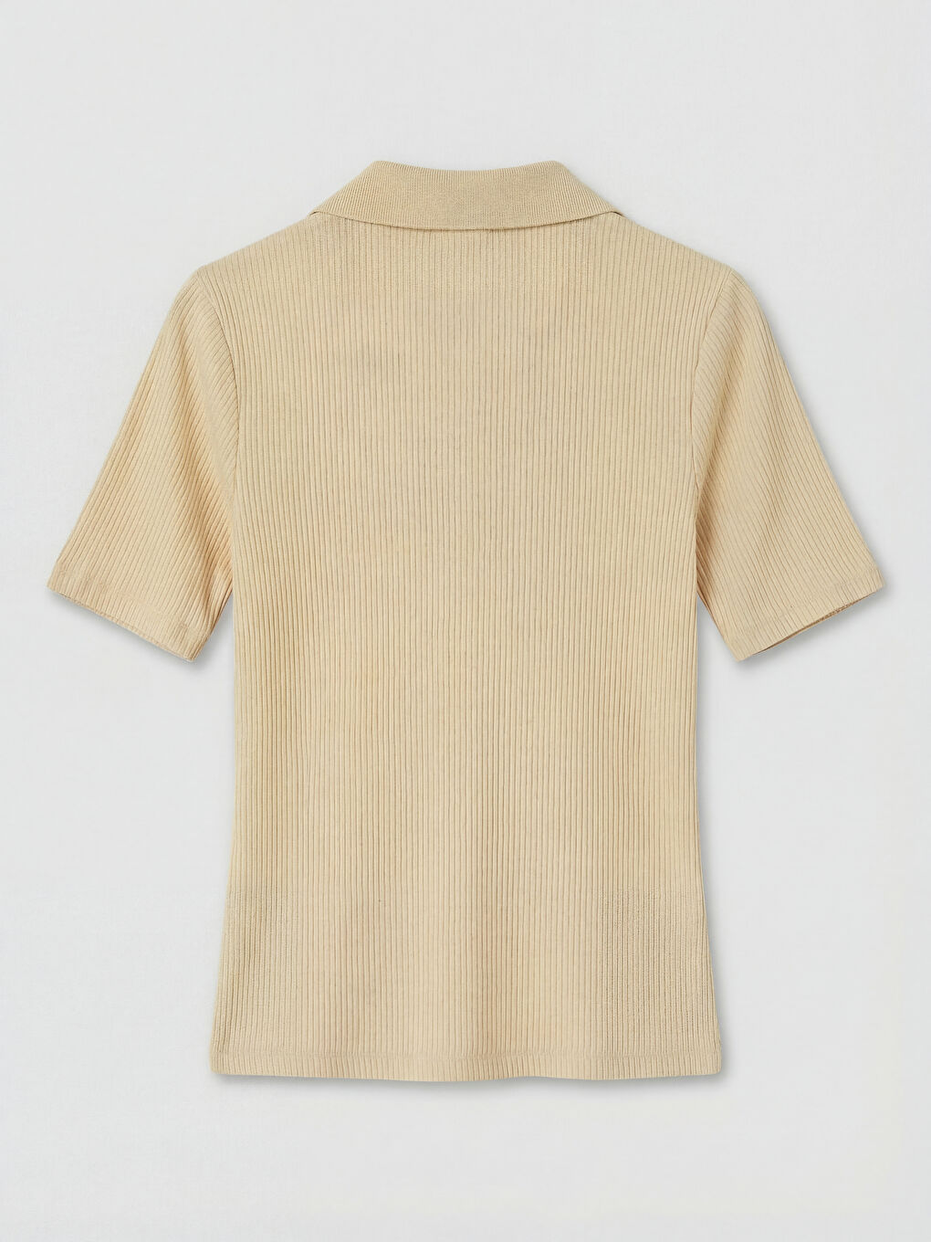 Bej Polo Yaka Kadın Tişört-1