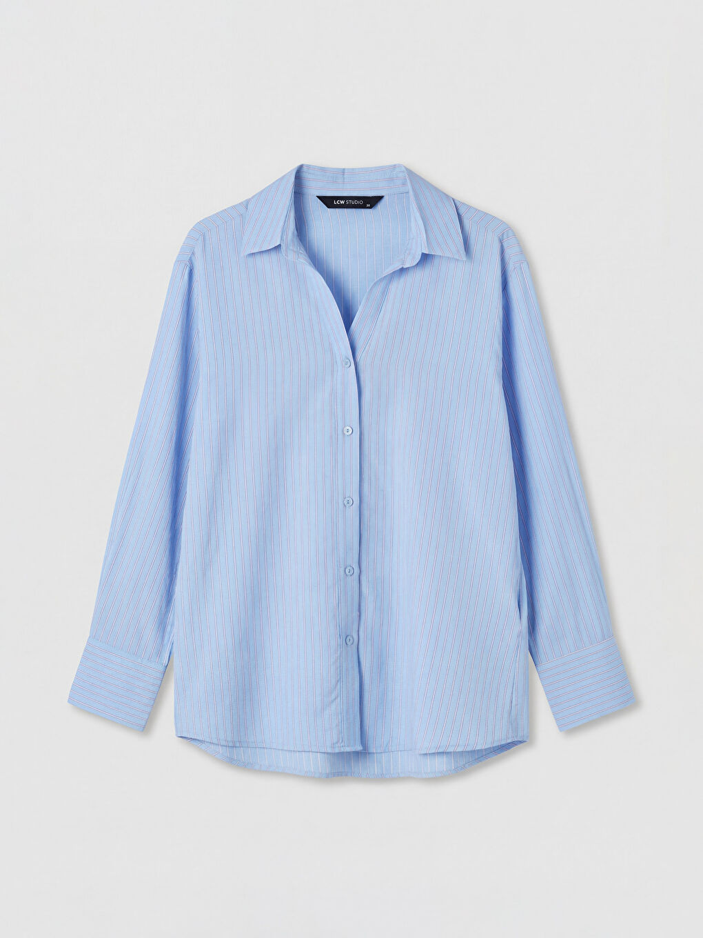 Mavi Çizgili Saten Kadın Gömlek