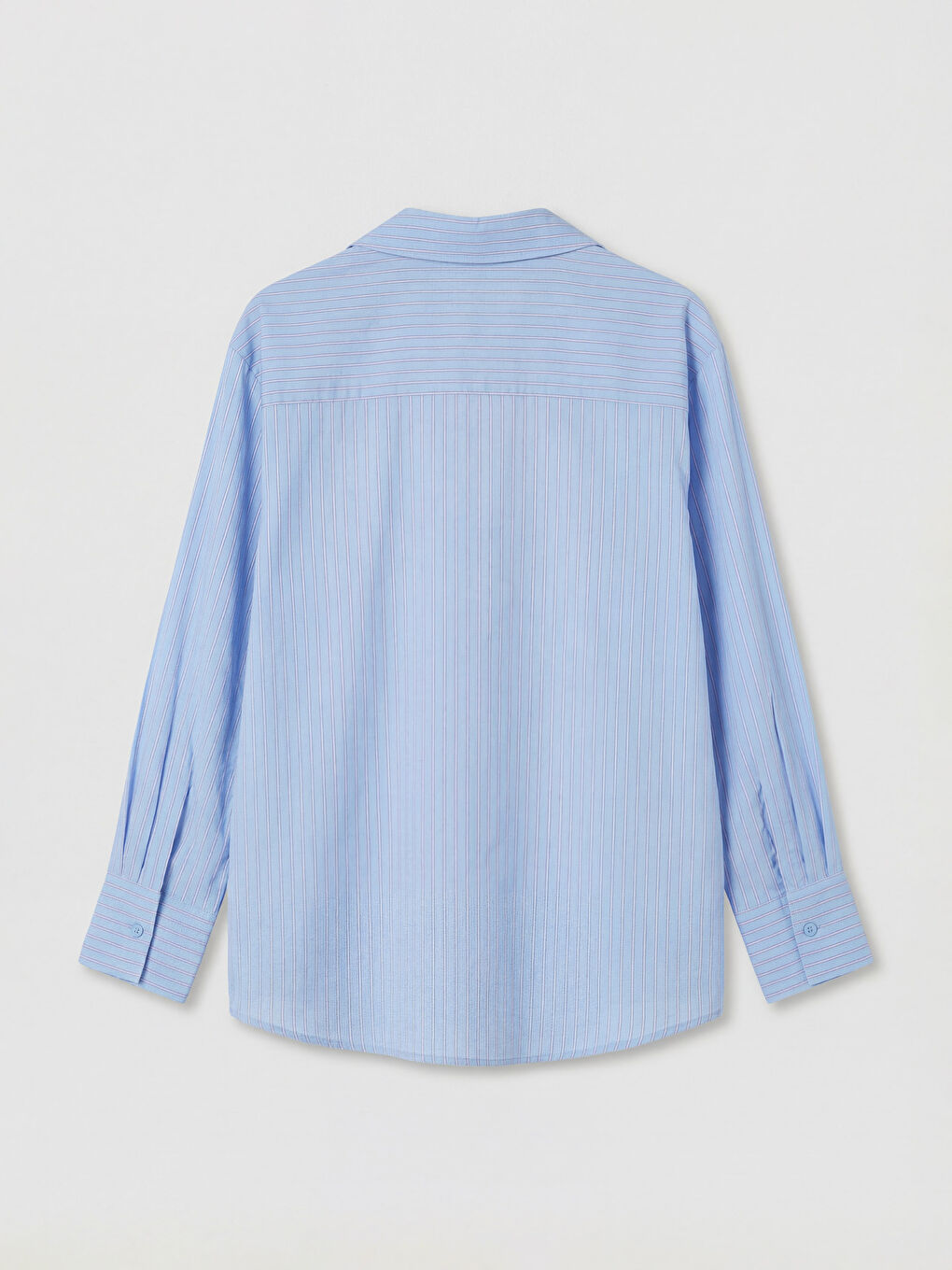 Mavi Çizgili Saten Kadın Gömlek-1