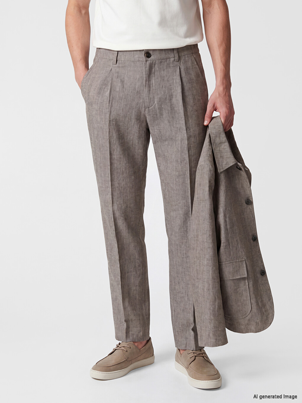 Kahverengi Regular Fit Erkek Pileli Pantolon-1