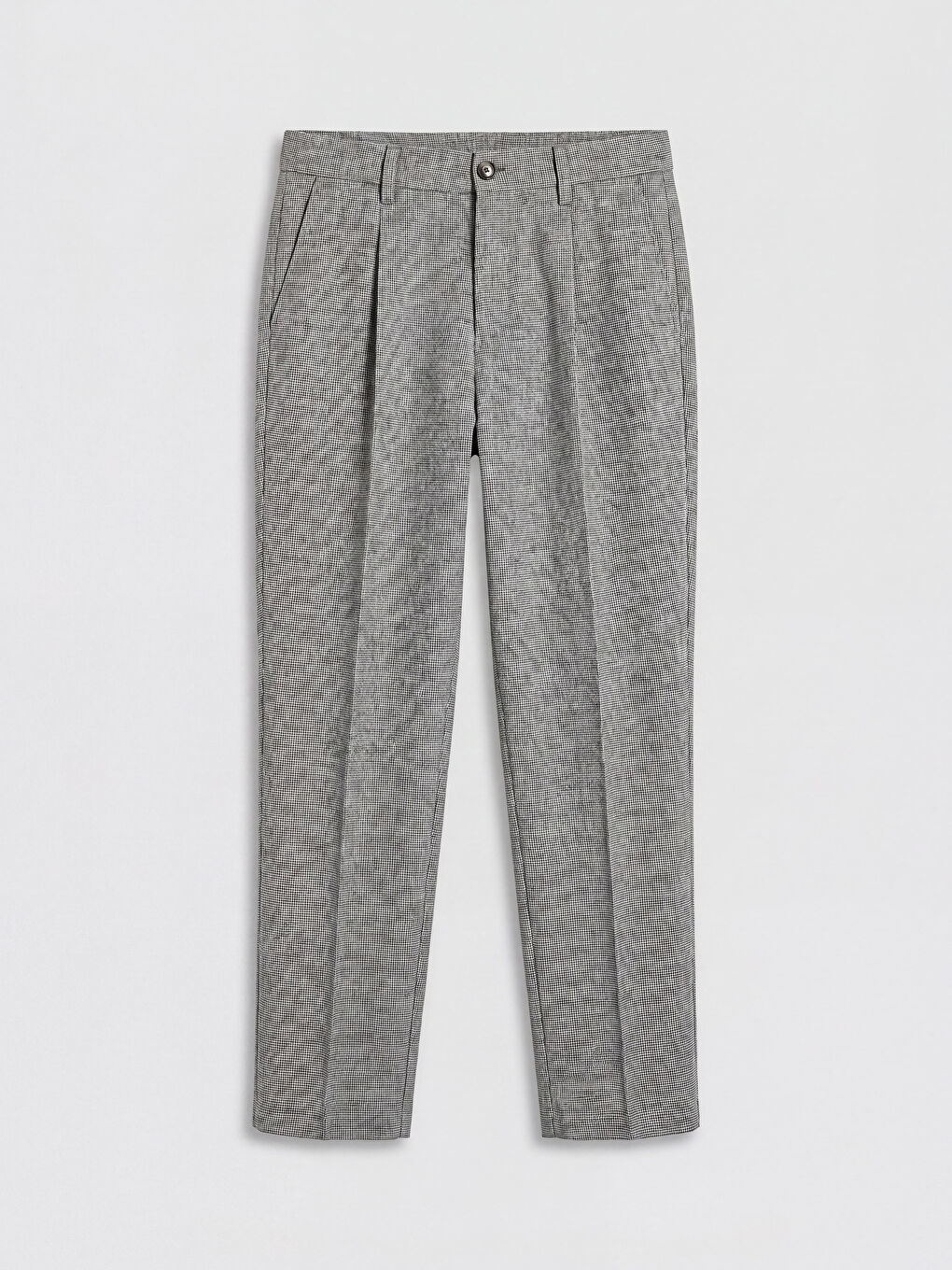 Gri Regular Fit Erkek Dokulu Pileli Pantolon