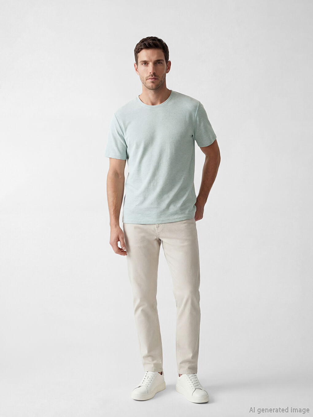 Yeşil Bisiklet Yaka Erkek Tişört-1