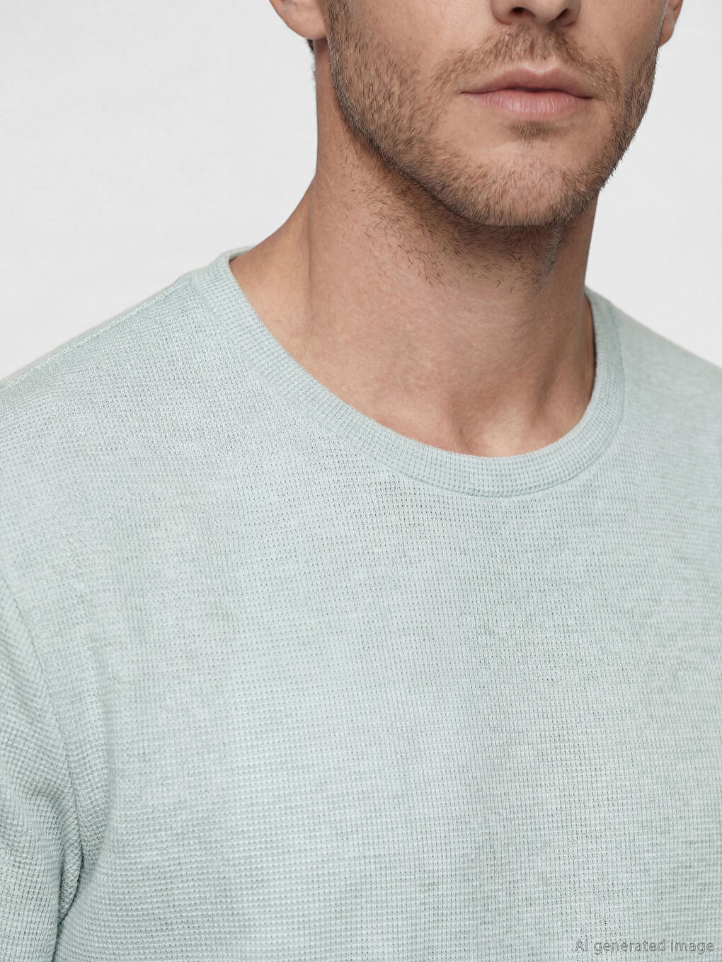 Yeşil Bisiklet Yaka Erkek Tişört-2