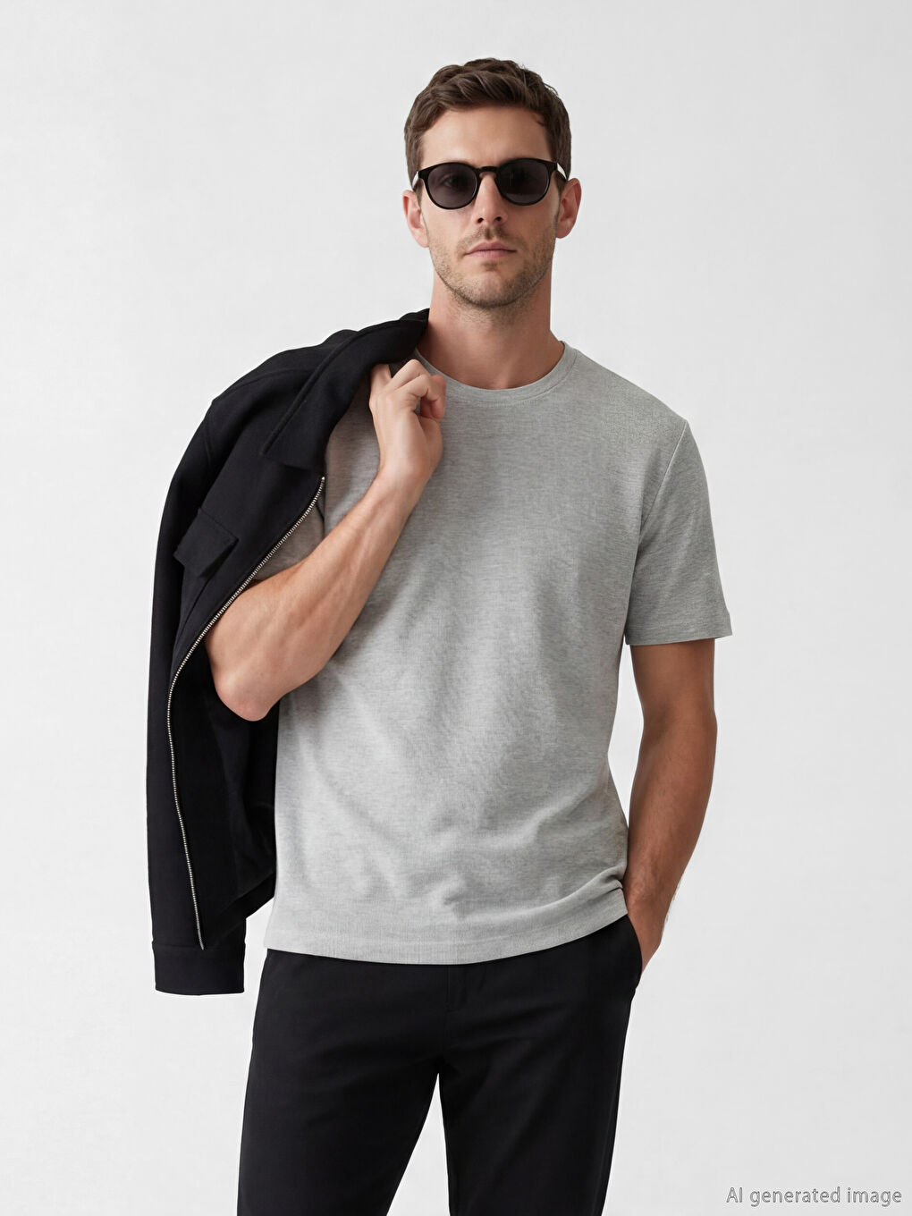 Gri Bisiklet Yaka Erkek Tişört