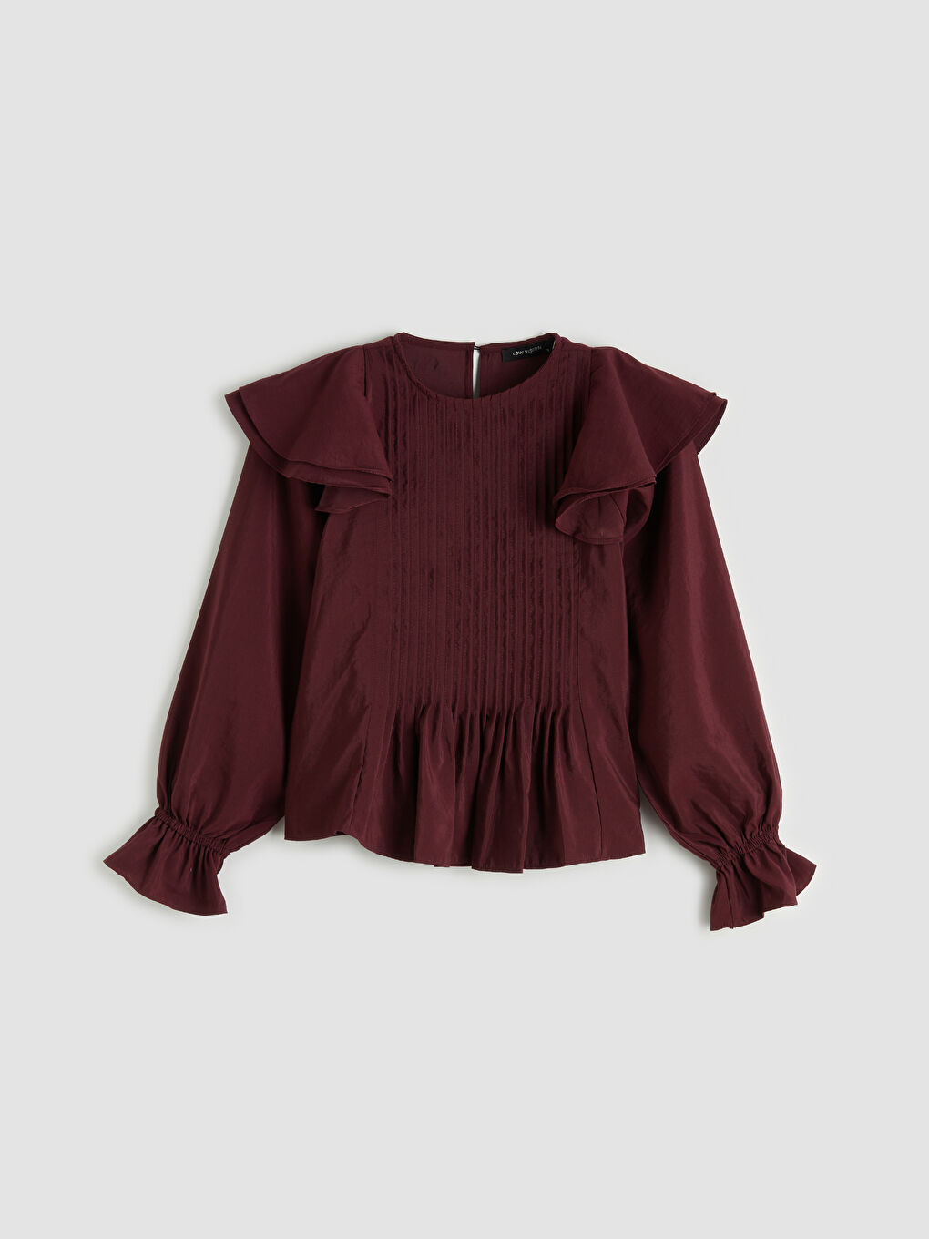 Bordo Bisiklet Yaka Fırfırlı Bluz-3