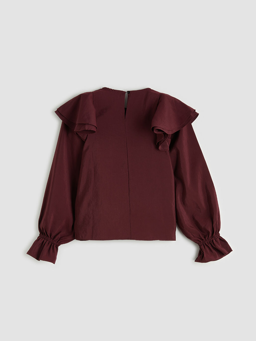 Bordo Bisiklet Yaka Fırfırlı Bluz-4