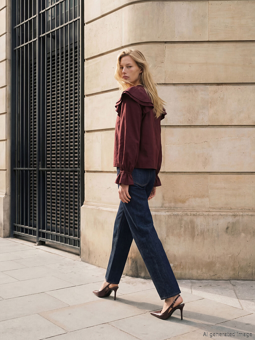 Bordo Bisiklet Yaka Fırfırlı Bluz-2