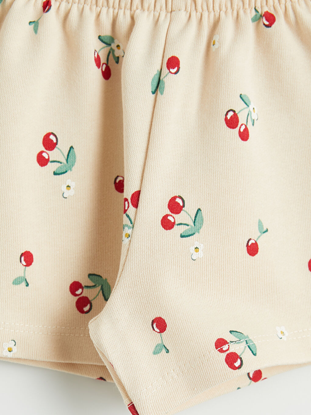 Bej Kiraz Baskılı Kız Bebek Şort-2