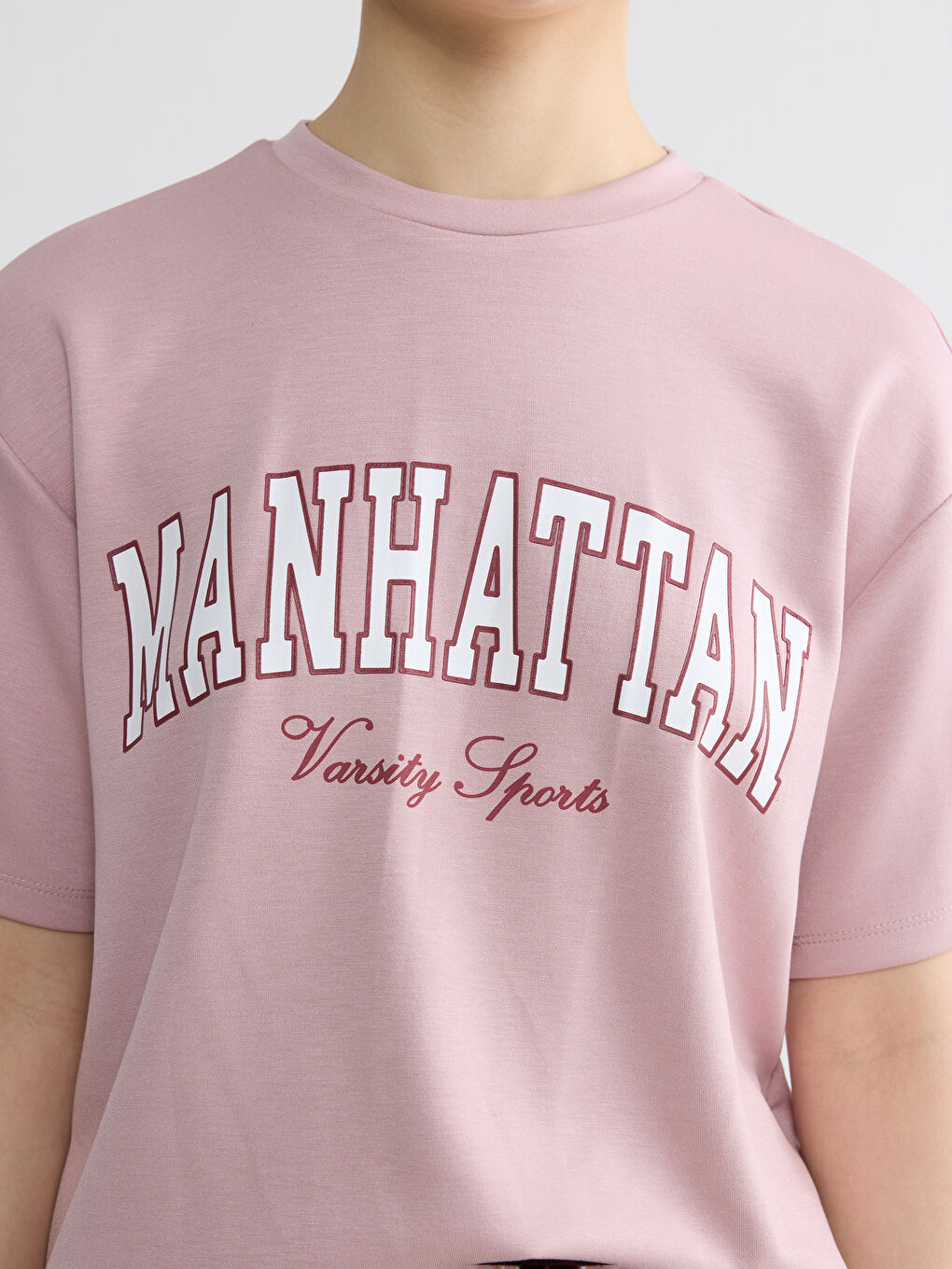 дөңгелек жағалы manhattan принтті әйелдер футболкасы-2