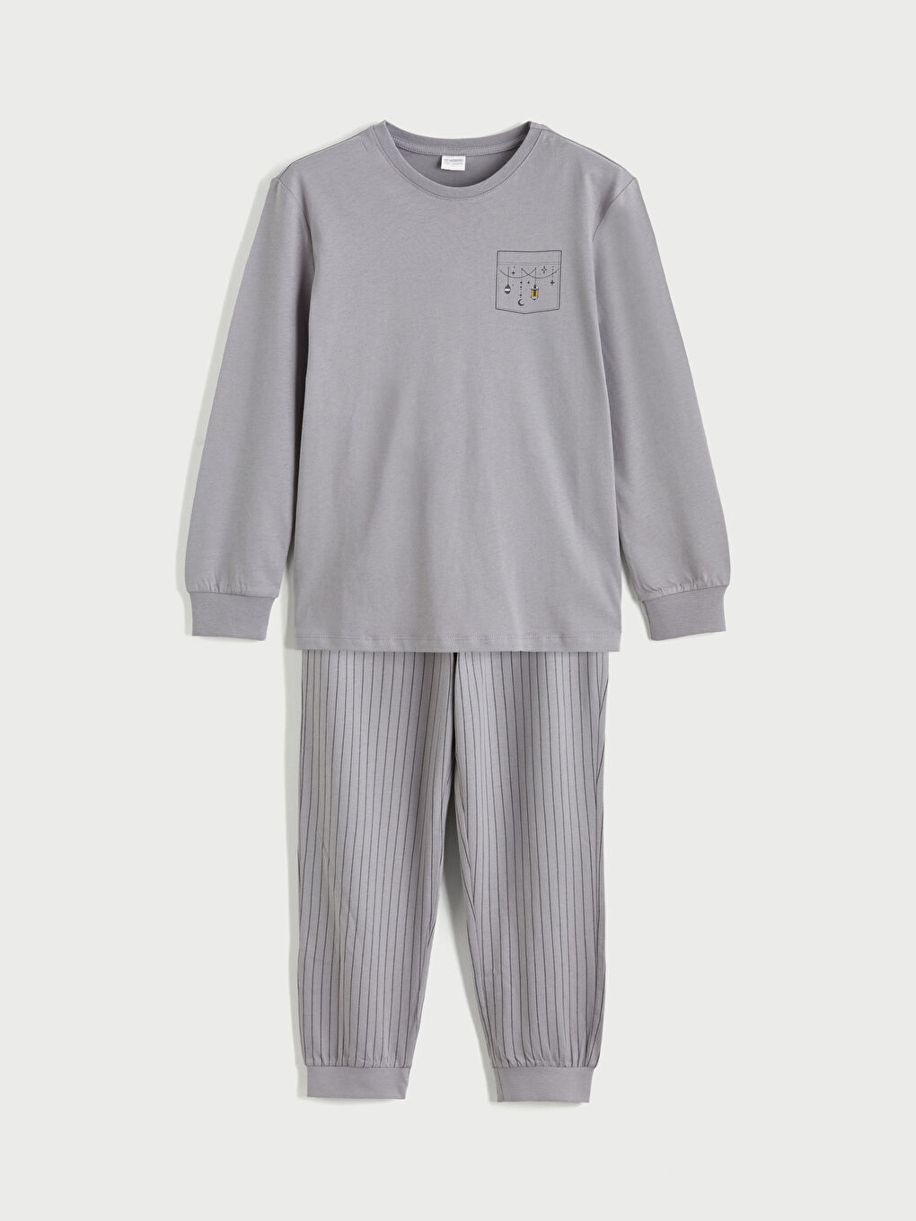 Gri Bisiklet Yaka Baskılı Erkek Çocuk Pijama Takım-4