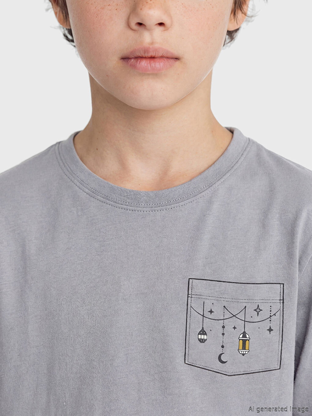 Gri Bisiklet Yaka Baskılı Erkek Çocuk Pijama Takım-2