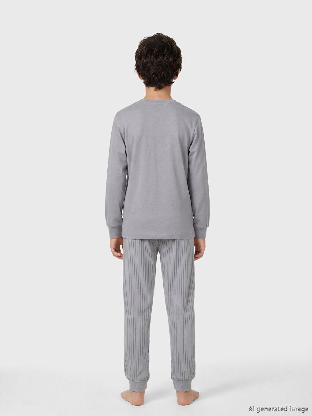 Gri Bisiklet Yaka Baskılı Erkek Çocuk Pijama Takım-3