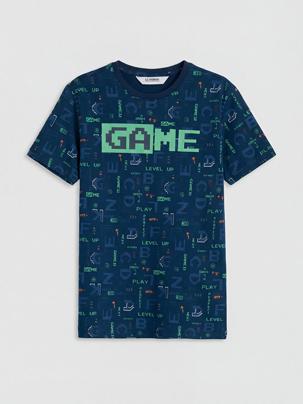 Lacivert Bisiklet Yaka Baskılı Erkek Çocuk Pijama Takım-1