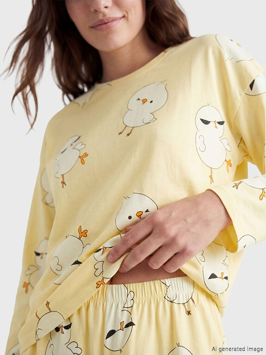 Sarı Civciv Baskılı Kadın Pijama Takımı-2