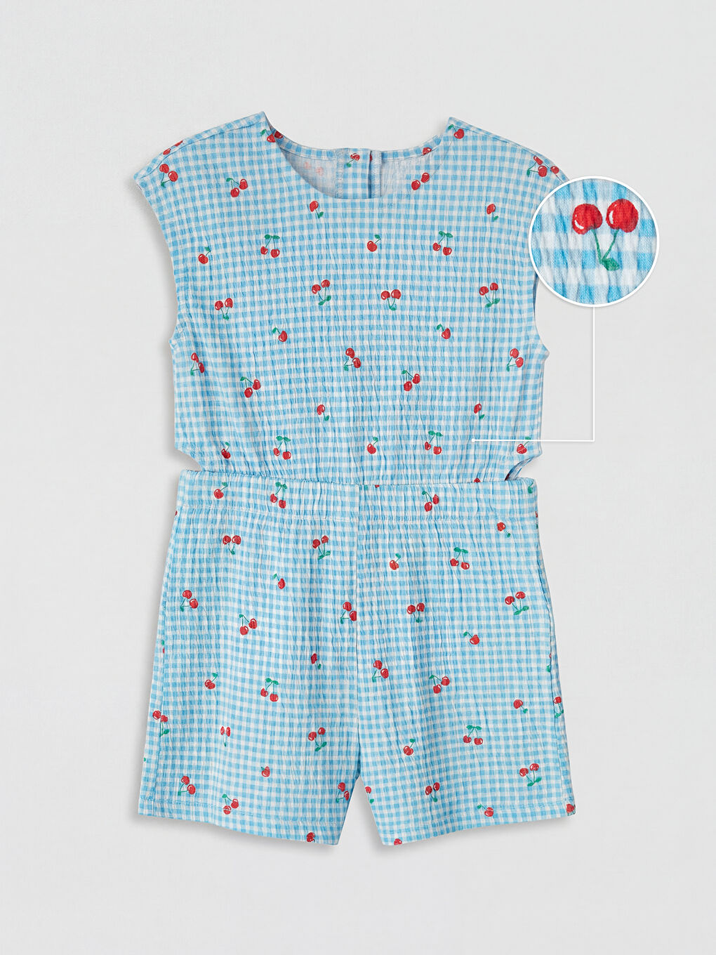 Mavi Kiraz Baskılı Kız Çocuk Şortlu Tulum