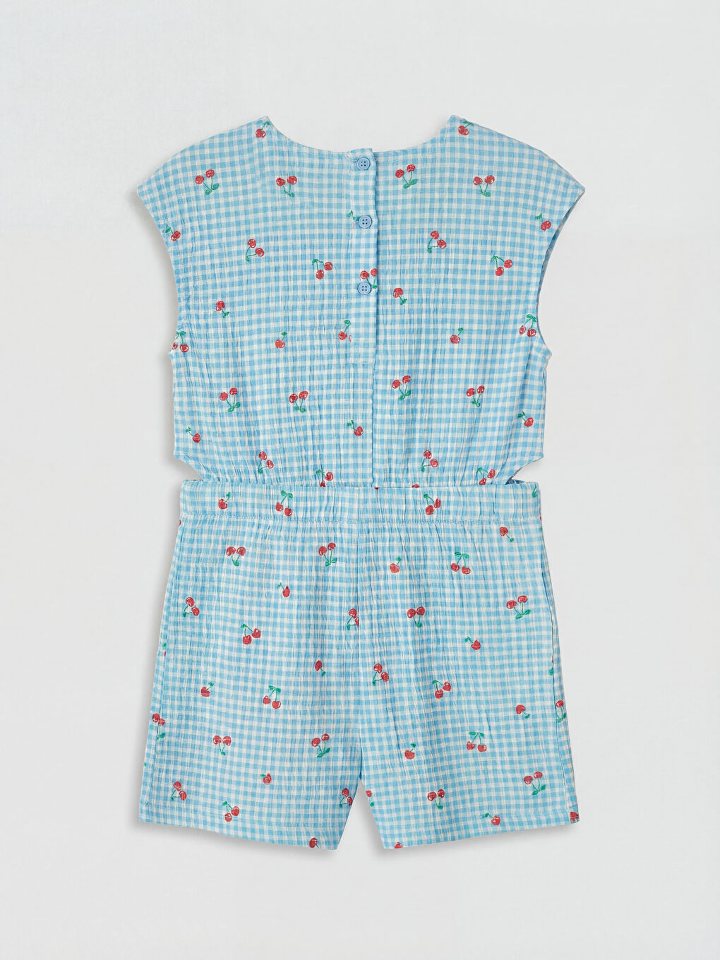 Mavi Kiraz Baskılı Kız Çocuk Şortlu Tulum-1