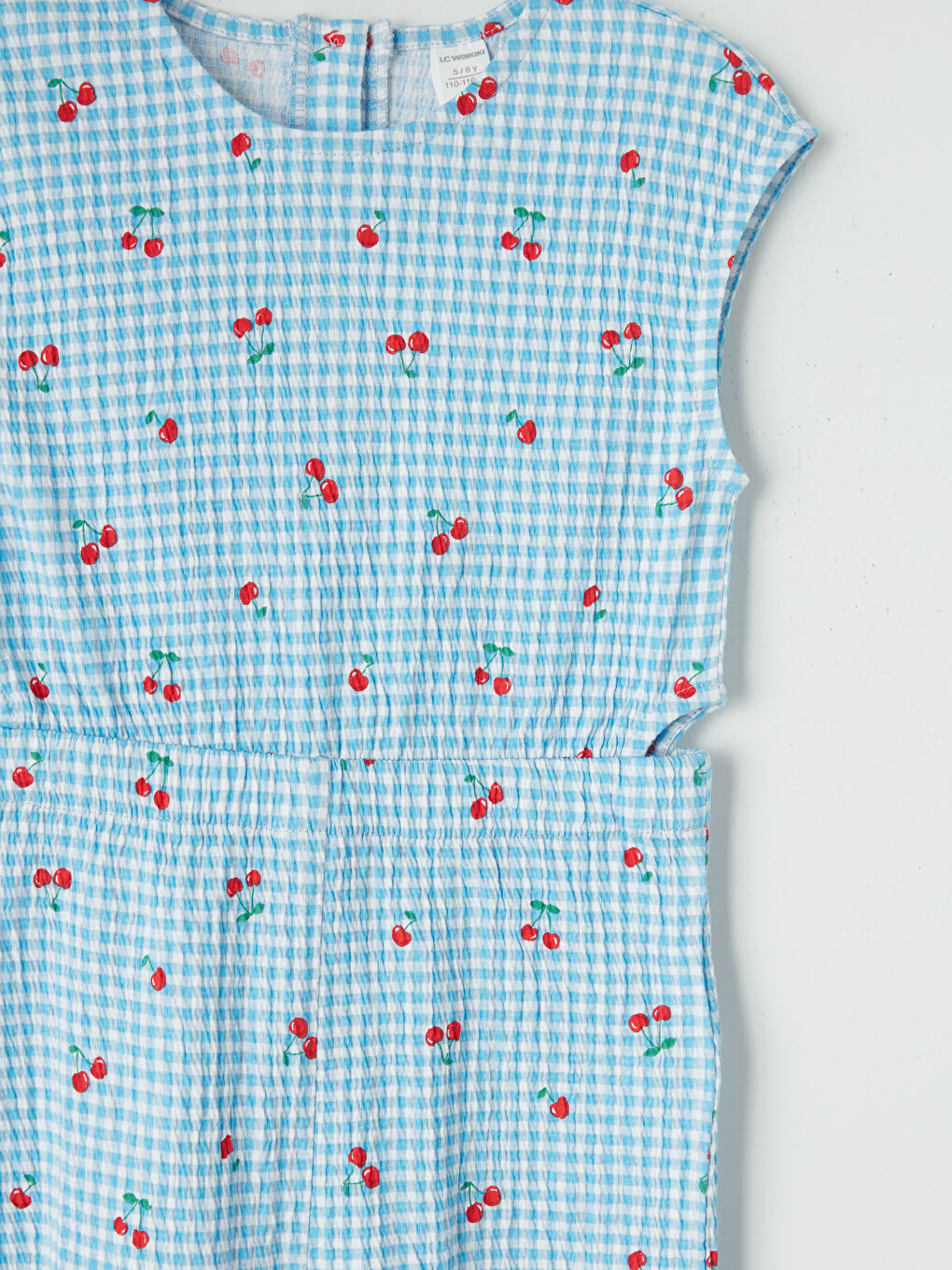 Mavi Kiraz Baskılı Kız Çocuk Şortlu Tulum-2