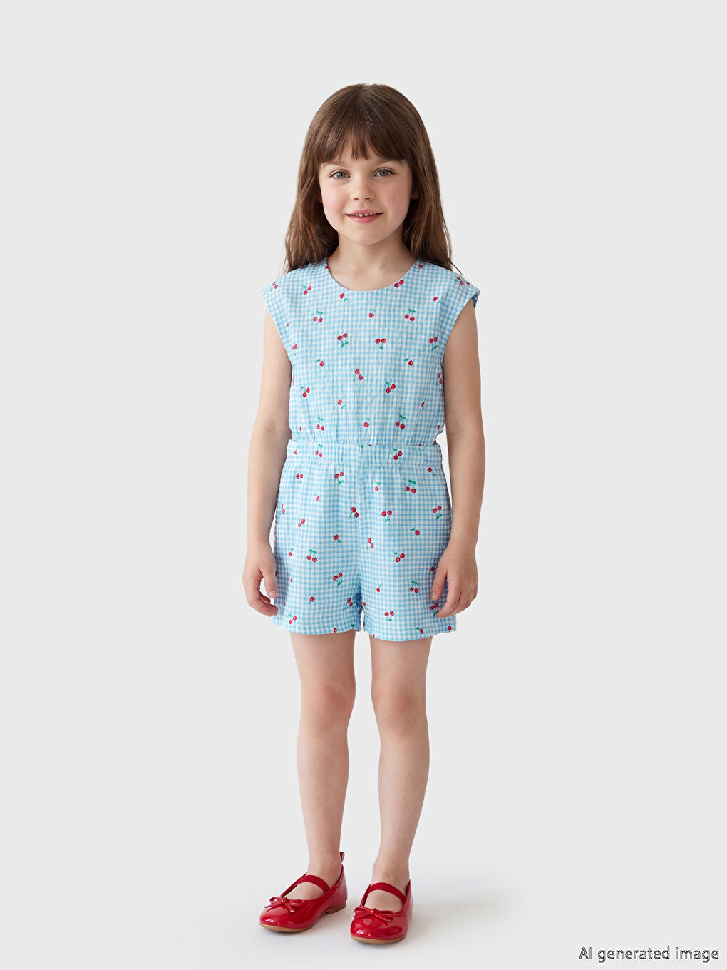 Cherry Printed Girls' Short Jumpsuit