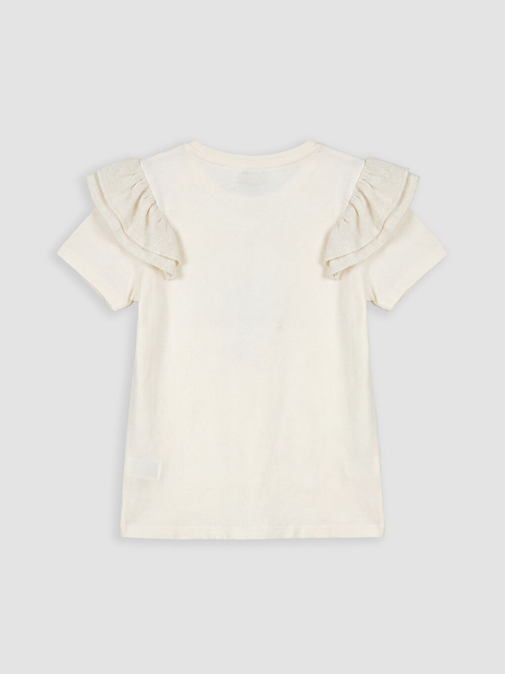Ekru Bisiklet Yaka Boncuklu Kız Çocuk Tişört-1