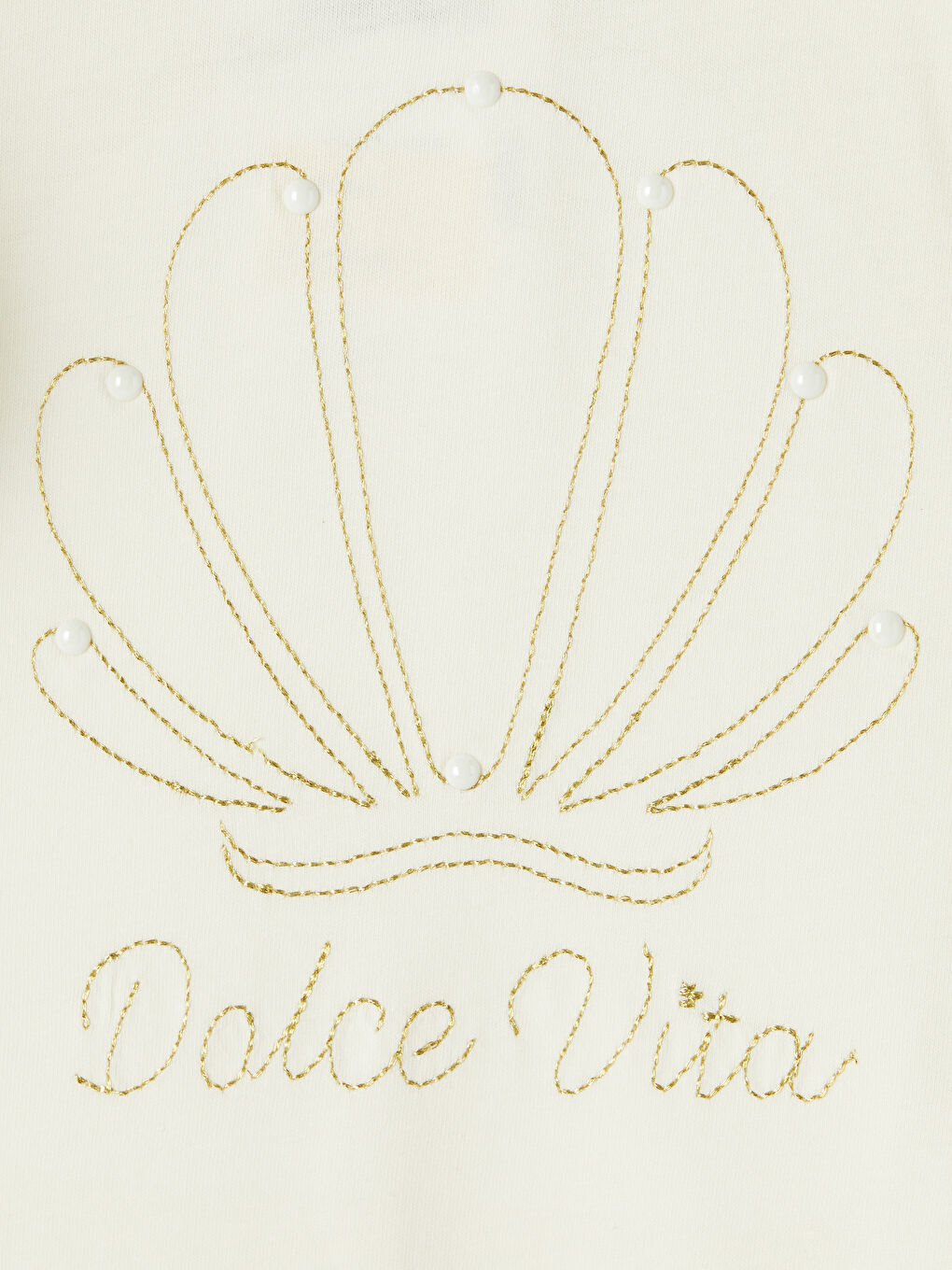 Ekru Bisiklet Yaka Boncuklu Kız Çocuk Tişört-2