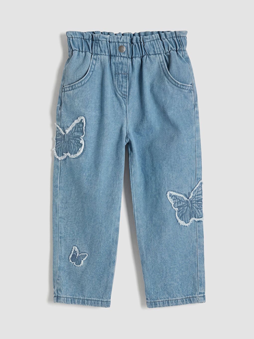 Mavi Nakışlı Kız Bebek Jean Pantolon