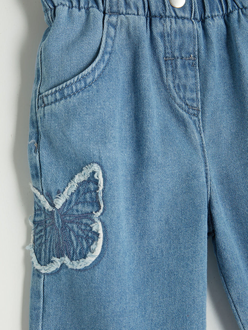 Mavi Nakışlı Kız Bebek Jean Pantolon-1