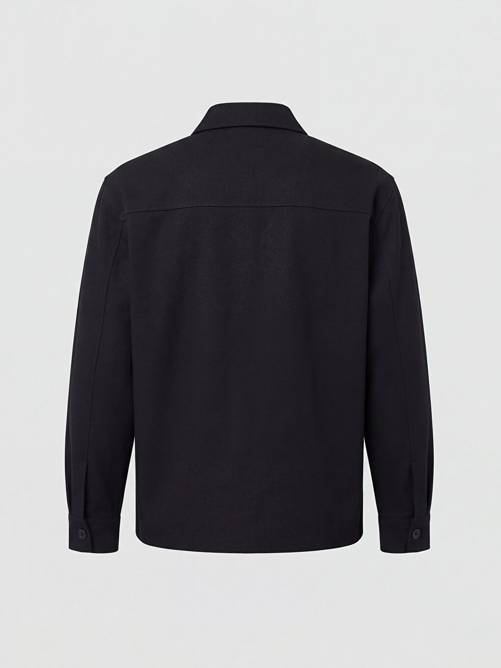 Siyah Rahat Kalıp Gömlek Yaka Erkek Mont-1